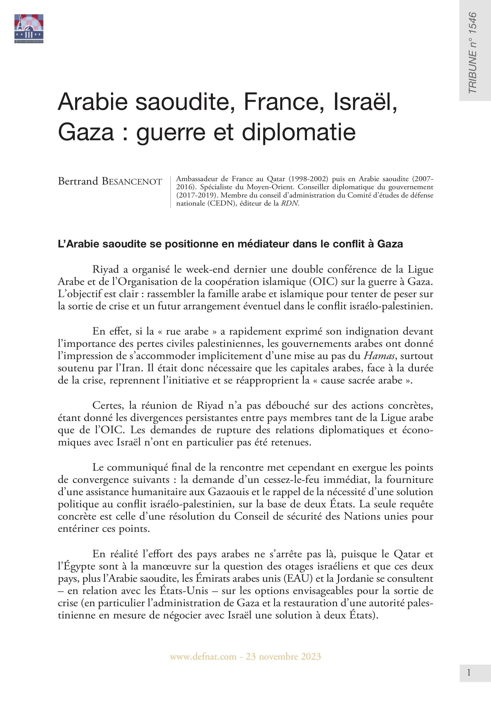 Arabie saoudite, France, Israël, Gaza : guerre et diplomatie (T 1546)
